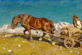 Julius Paul Junghanns - Bauer mit Pferdekarren im Hochgebirge
