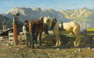 Julius Paul Junghanns - Bauer mit zwei Pferden.