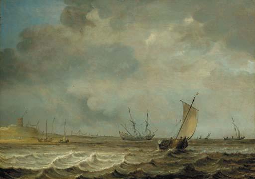 Julius Porcellis - A smalschip, a frigate and other shipping in choppy seas