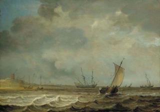 Julius Porcellis - A smalschip, a frigate and other shipping in choppy seas