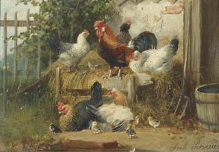 Julius Scheuerer - Poultry In A Farmyard