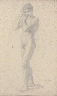 Julius Schnorr von Carolsfeld - A young male nude listening to the sound of the sea from a conch shell