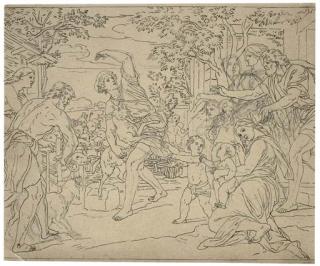 Julius Schnorr von Carolsfeld - Three studies for the Bilderbibel: Moses and Aaron before Pharaoh; The Parable of the Lost Sheep; and The three Maries discover the empty tomb