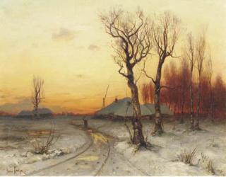 Julius Sergius von Klever - Winter: snowcovered farms at dusk