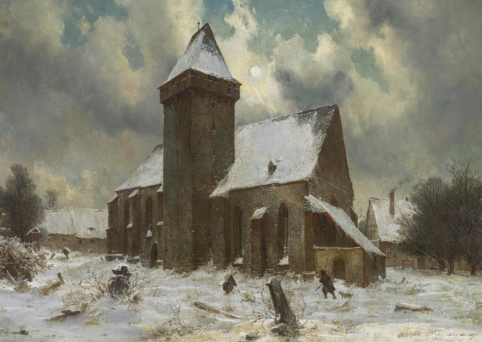 Julius von Leypold - Alte Klosterkirche im Winter. (St. Michaelis in Bautzen?)