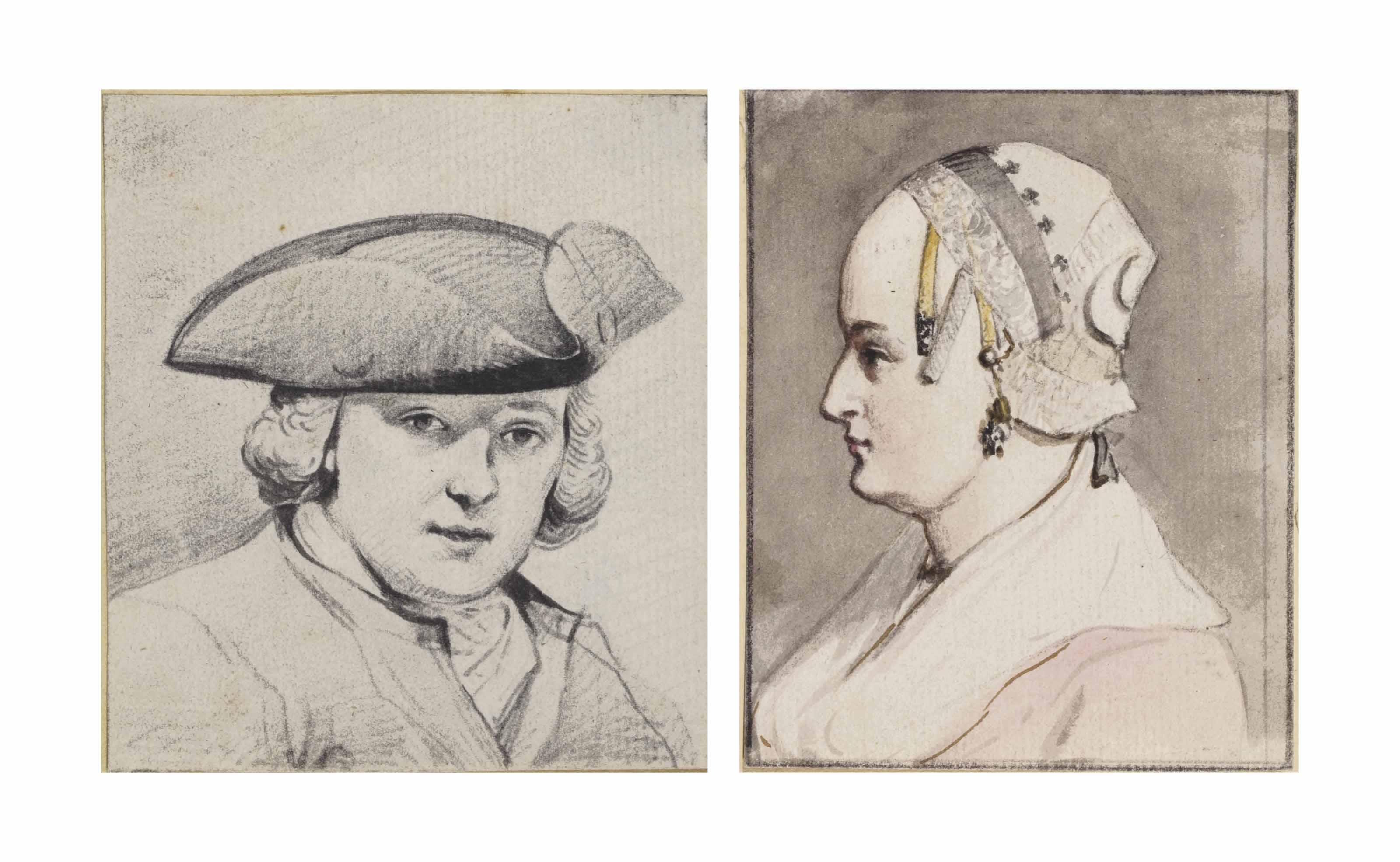 Jurriaan Andriessen - Portrait Of A Man Wearing A Tricorn Hat, Bust-Length, Perhaps A Self-Portrait; And Portrait Of A Woman