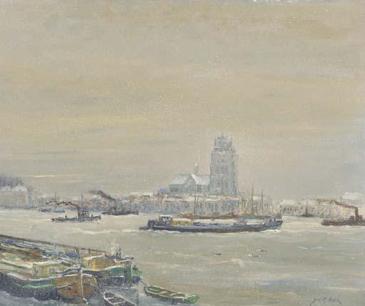Jurrien Marinus Beek - A view of the harbour of Dordrecht in winter