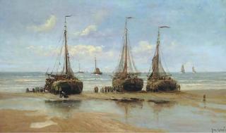 Jurrien Marinus Beek - Bomschuiten on the beach