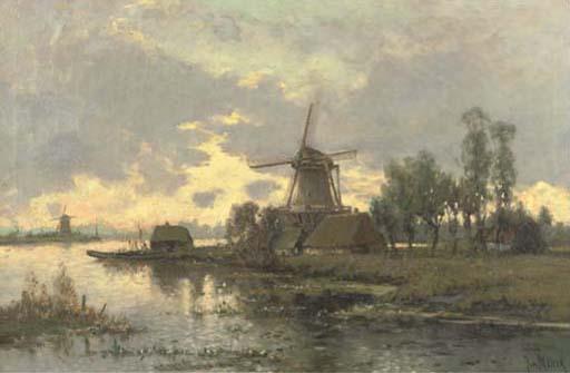 Jurrien Marinus Beek - Windmills Along A River In Late Afternoon