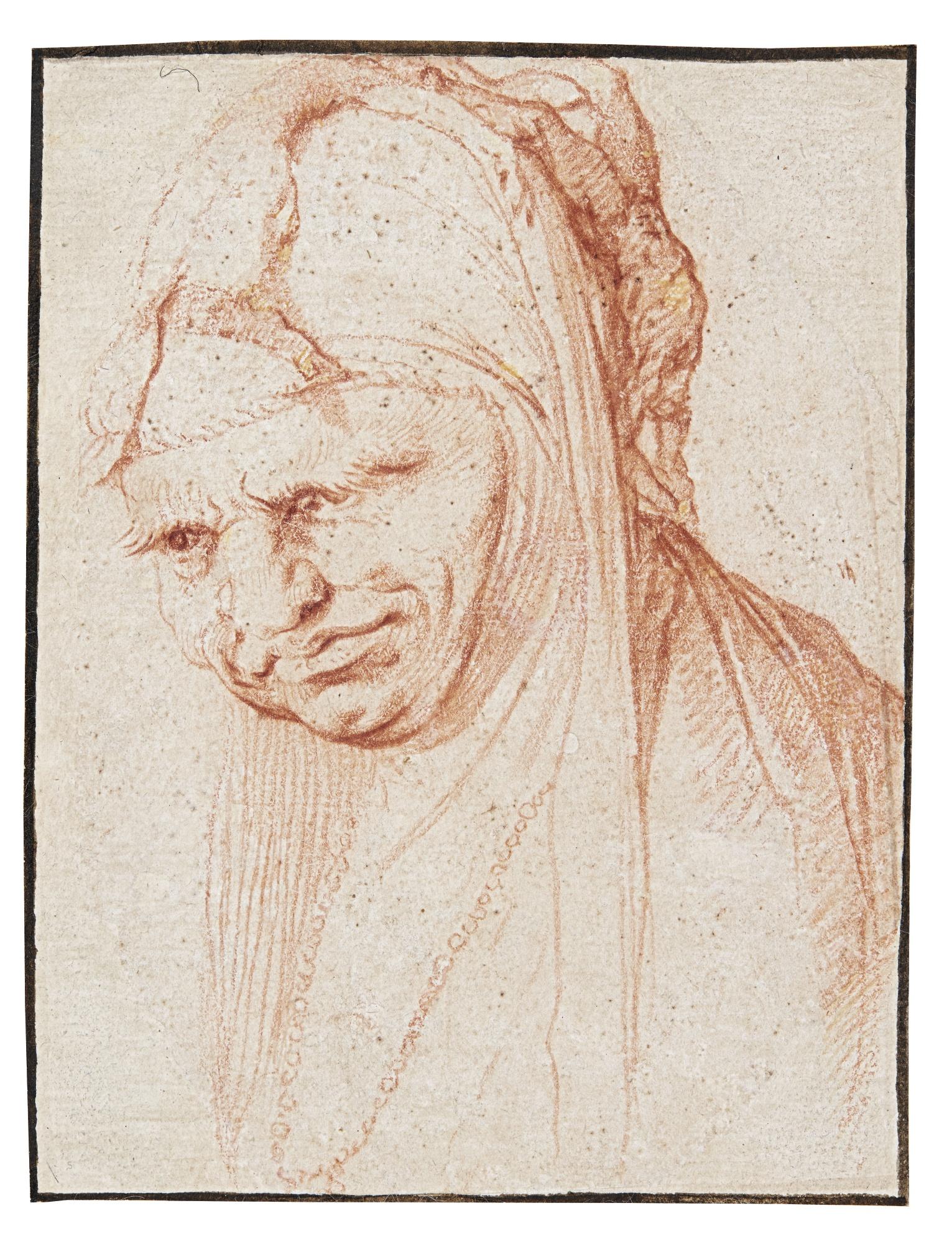 Jusepe De Ribera - Head Of A Woman Wearing A Veil With Two Small Naked Figures On It