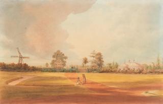 Justinian Gantz - A Windmill In The Grounds Of An Impressive Colonial Residence, Possibly Government House, Madras Walnut Frame