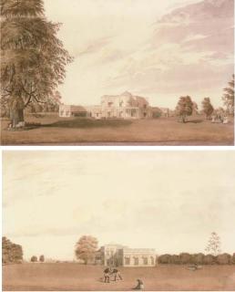 Justinian Gantz - Two Views of Indian Colonial Houses With Figures In The Foreground