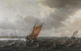 Justus De Verwer - A River Estuary With Light Shipping In A Strong Breeze, A View Of Haarlem Beyond