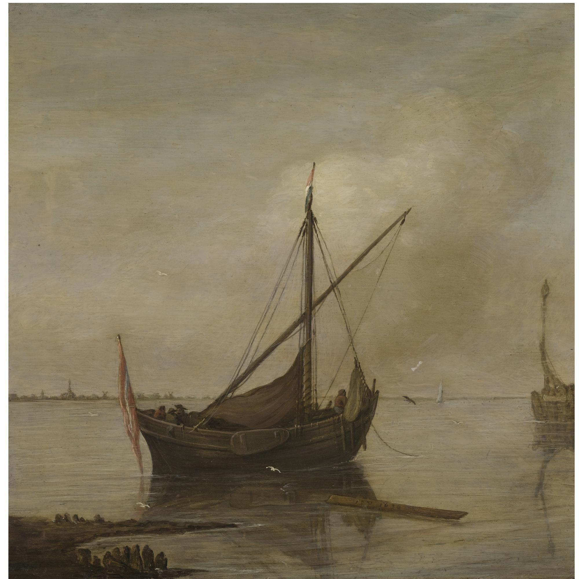 Justus De Verwer - A Smalschip Moored Off The Dutch Coast, Possibly The Hollandsch Diep And Willemstad