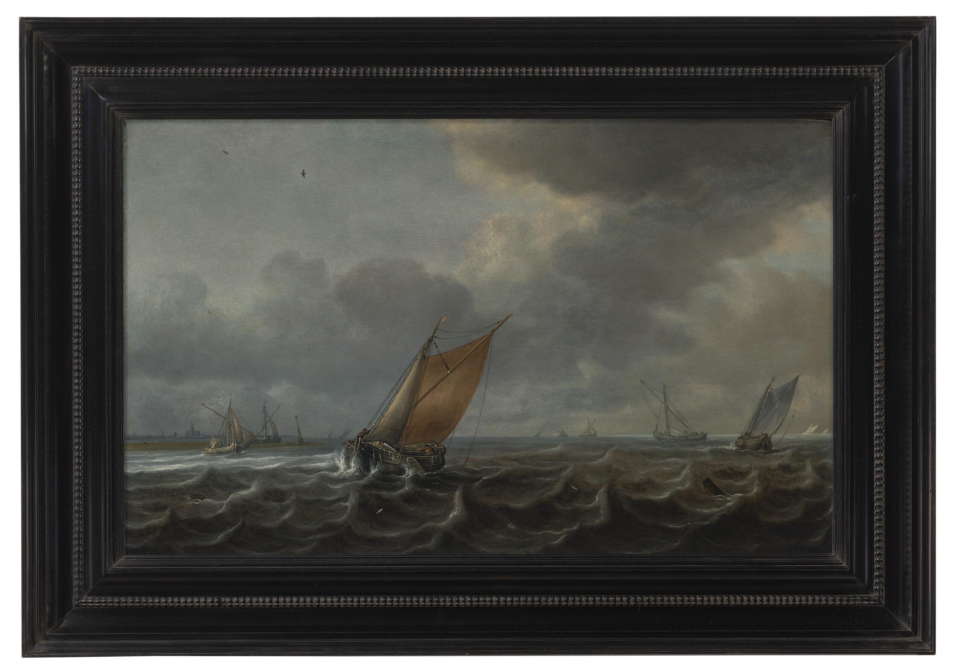 Justus De Verwer - Ships on the Haarlemmermeer with additional vessels in the distance