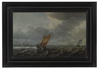 Justus De Verwer - Ships on the Haarlemmermeer with additional vessels in the distance