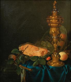 Justus Juncker - STILL LIFE WITH A CUP, A SALMON AND FRUITS