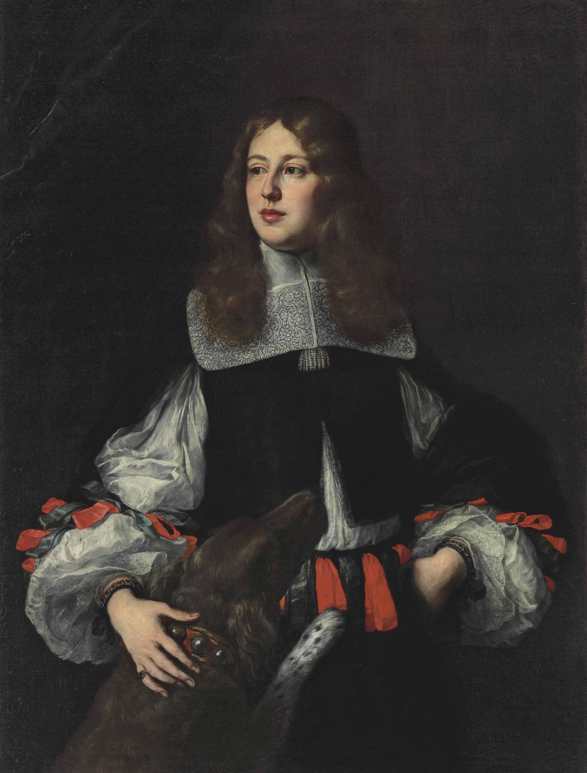 Justus Suttermans - Portrait of Orazio Piccolomini (1639-1678), three-quarter-length, with a dog