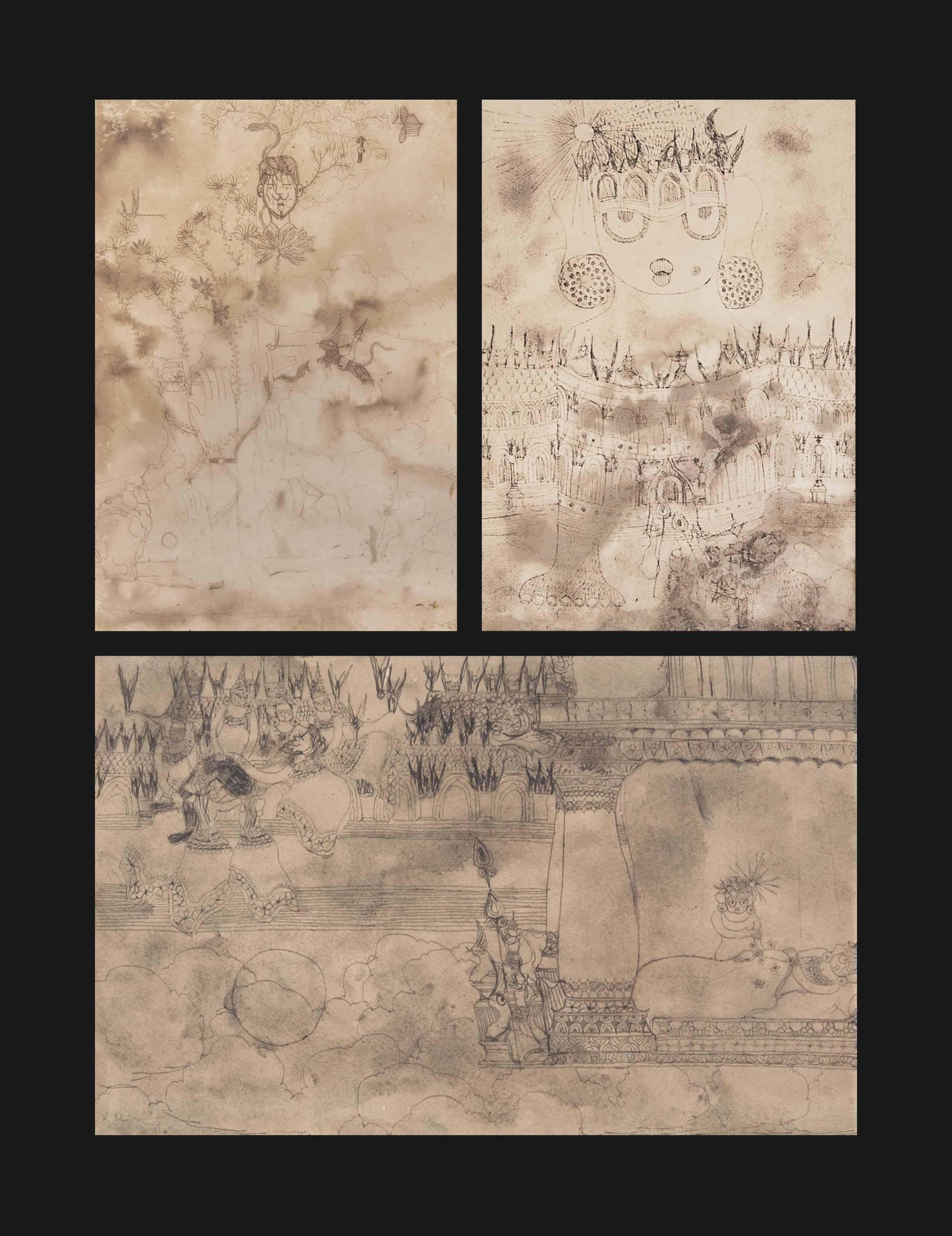 K.G. Ramanujam - Untitled (Man and Nature); Untitled (Queen); Untitled (Palace Scene)