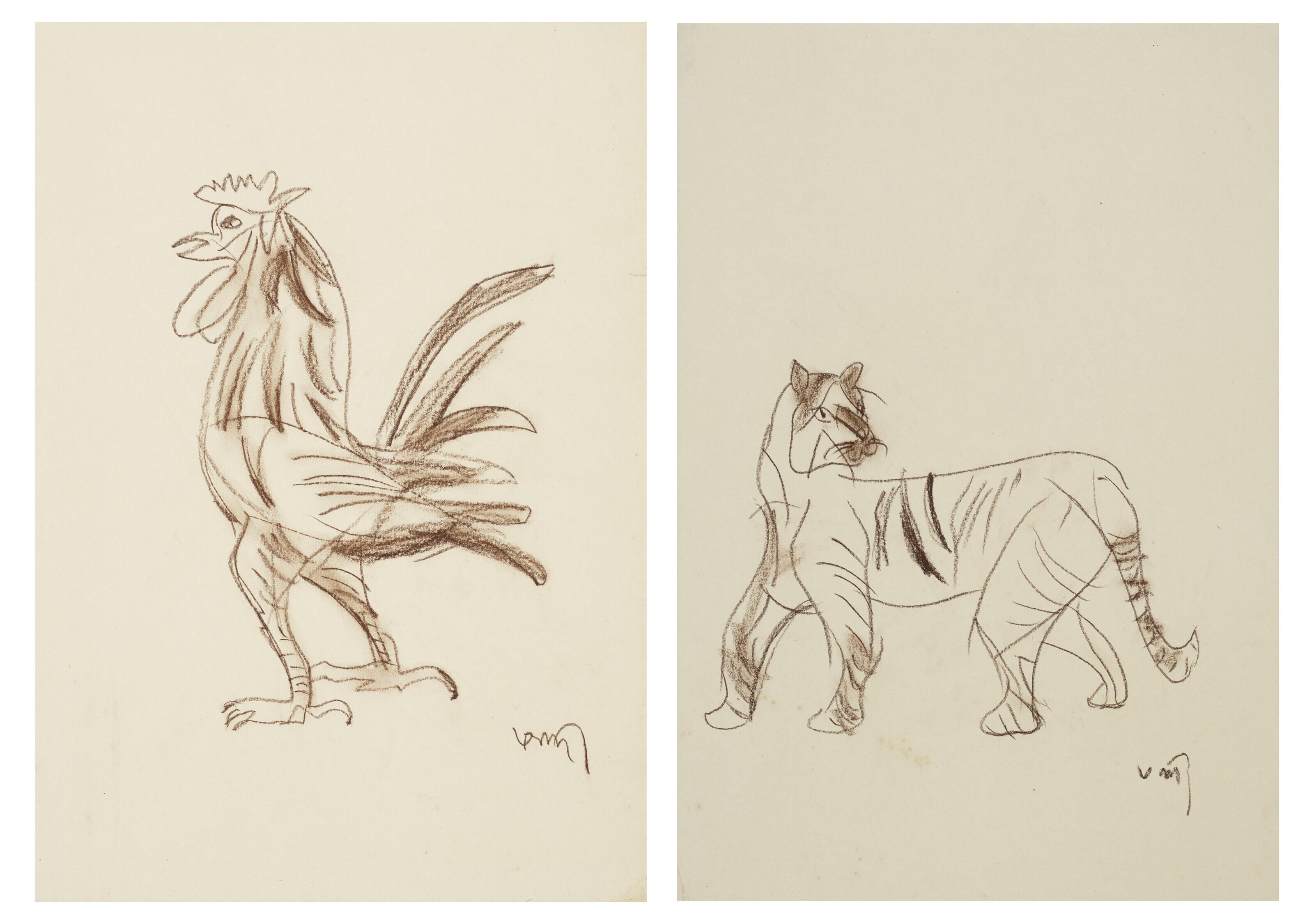K. G. Subramanyan - Untitled (Rooster); Untitled (Tiger)