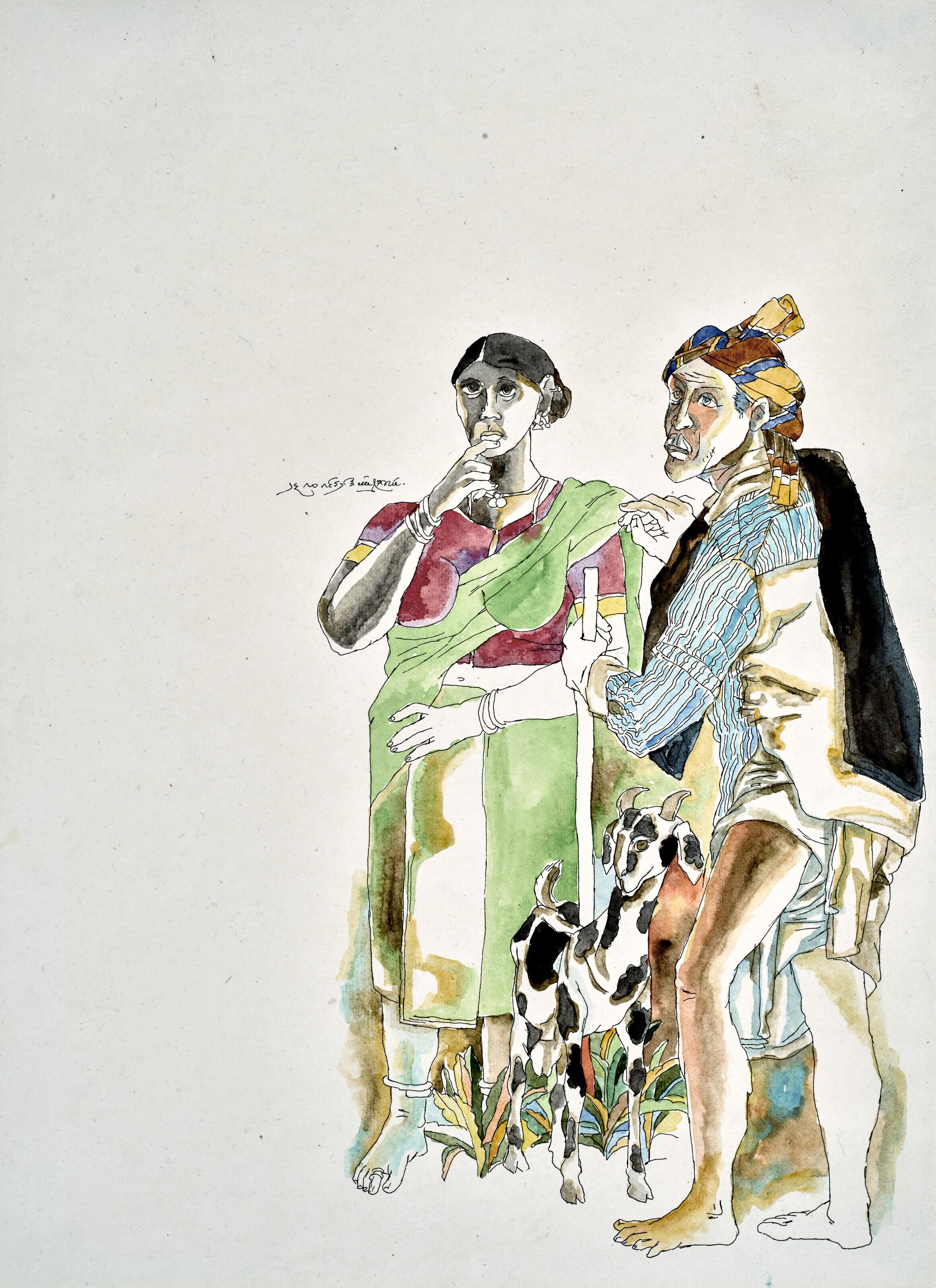 K. Laxma Goud - Untitled (Couple with Goat)