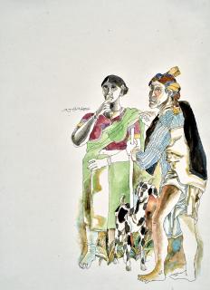 K. Laxma Goud - Untitled (Couple with Goat)