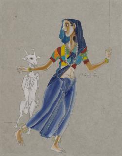 K. Laxma Goud - Untitled (Girl with Goat)