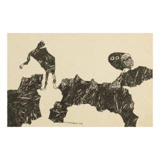 K. Laxma Goud - Untitled (Man Between The Rocks)