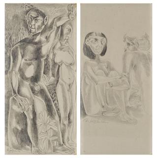 K. Laxma Goud - Untitled (Standing Couple; Seated Couple)