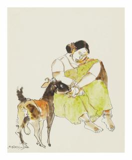 K. Laxma Goud - Untitled (Woman With Goat)