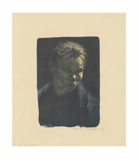 Käthe Kollwitz - Brustbild einer Arbeiterfrau mit blauem Tuch