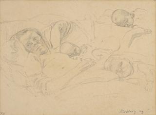 Käthe Kollwitz - Frau im Bett mit ihrem Kind