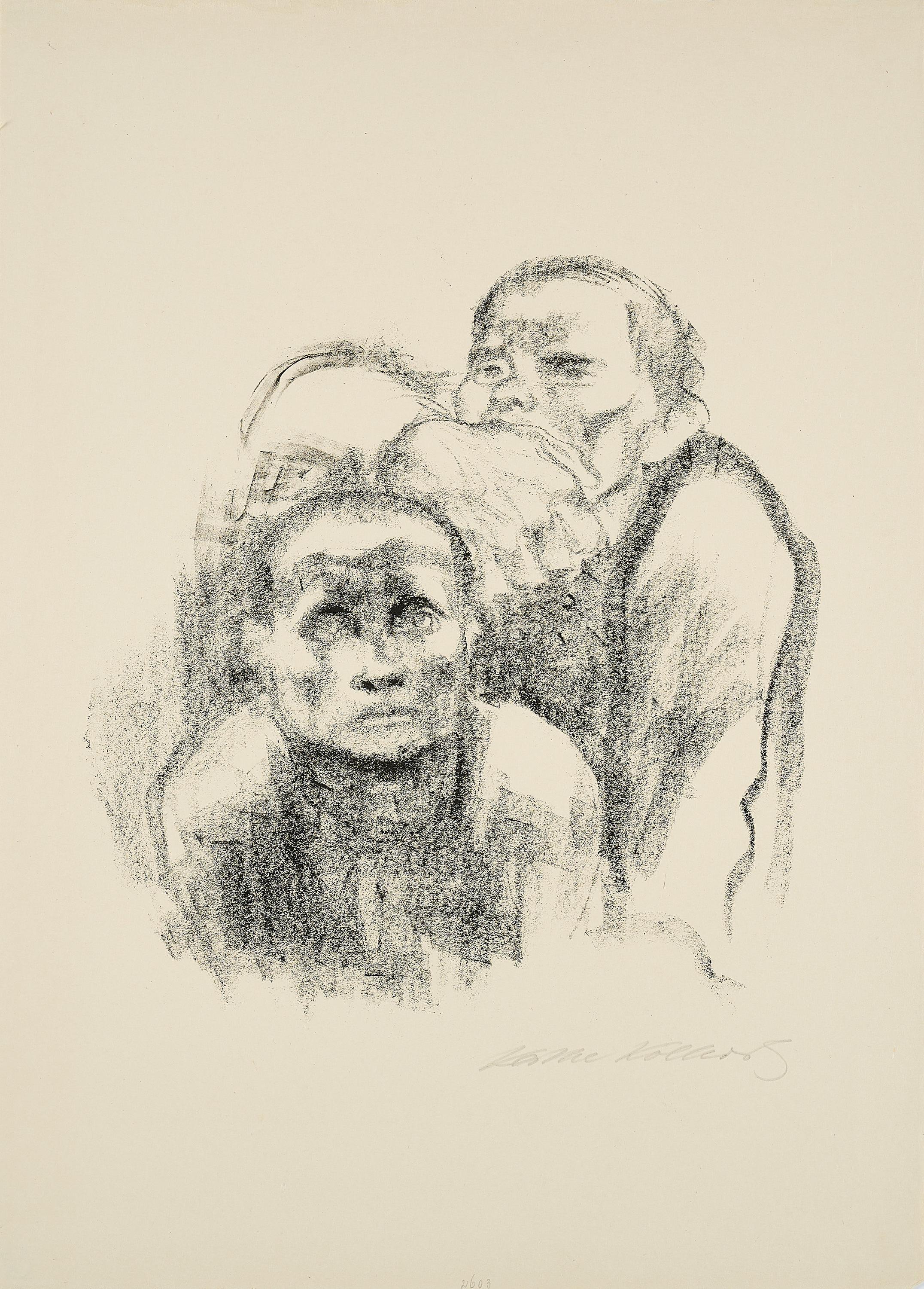 Käthe Kollwitz - Gefangene, Musik hörend.