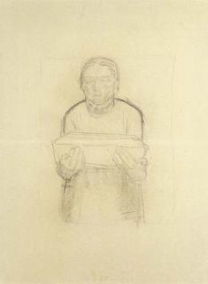 Käthe Kollwitz - Kindersterben: An old woman holding an infant\'s coffin