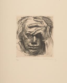Käthe Kollwitz - Selbstbildnis mit der Hand an der Stirn.