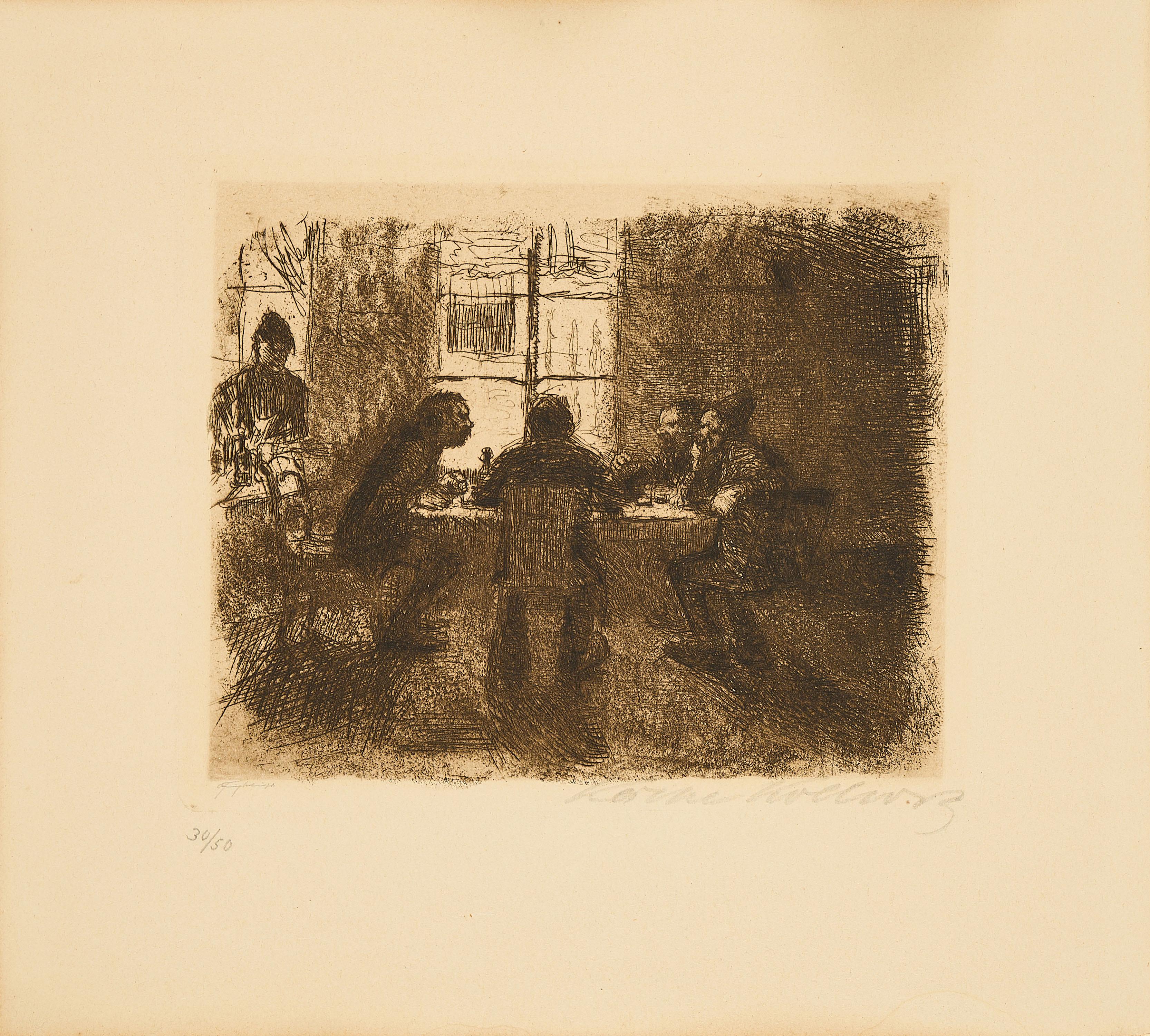Käthe Kollwitz - Vier Männer in der Kneipe.