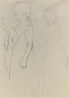 Käthe Kollwitz - Zuschauende Mädchen, nach links (recto); Zuschauende Knaben, nach links (verso)