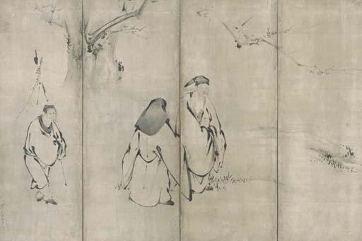 Kaiho Yusho - Chinese Poets And An Attendant Beneath Plum Tree