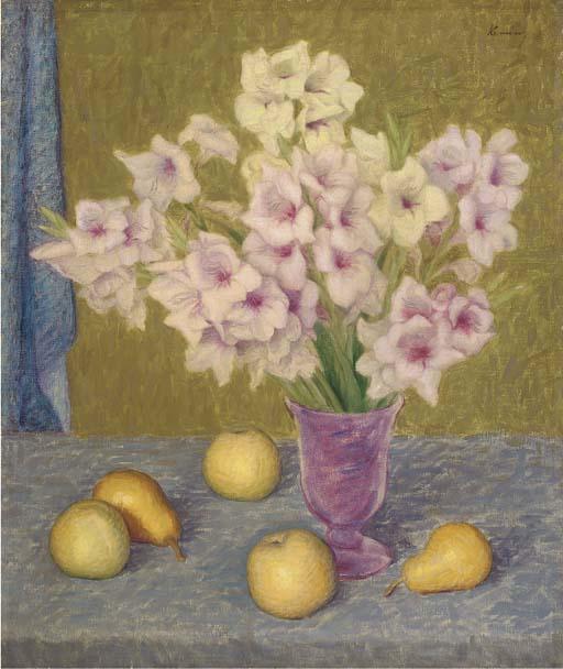 Kalman Kemeny - Pink Gladioli; Red Roses; Pink And White Roses; Roses And Hydrangeas