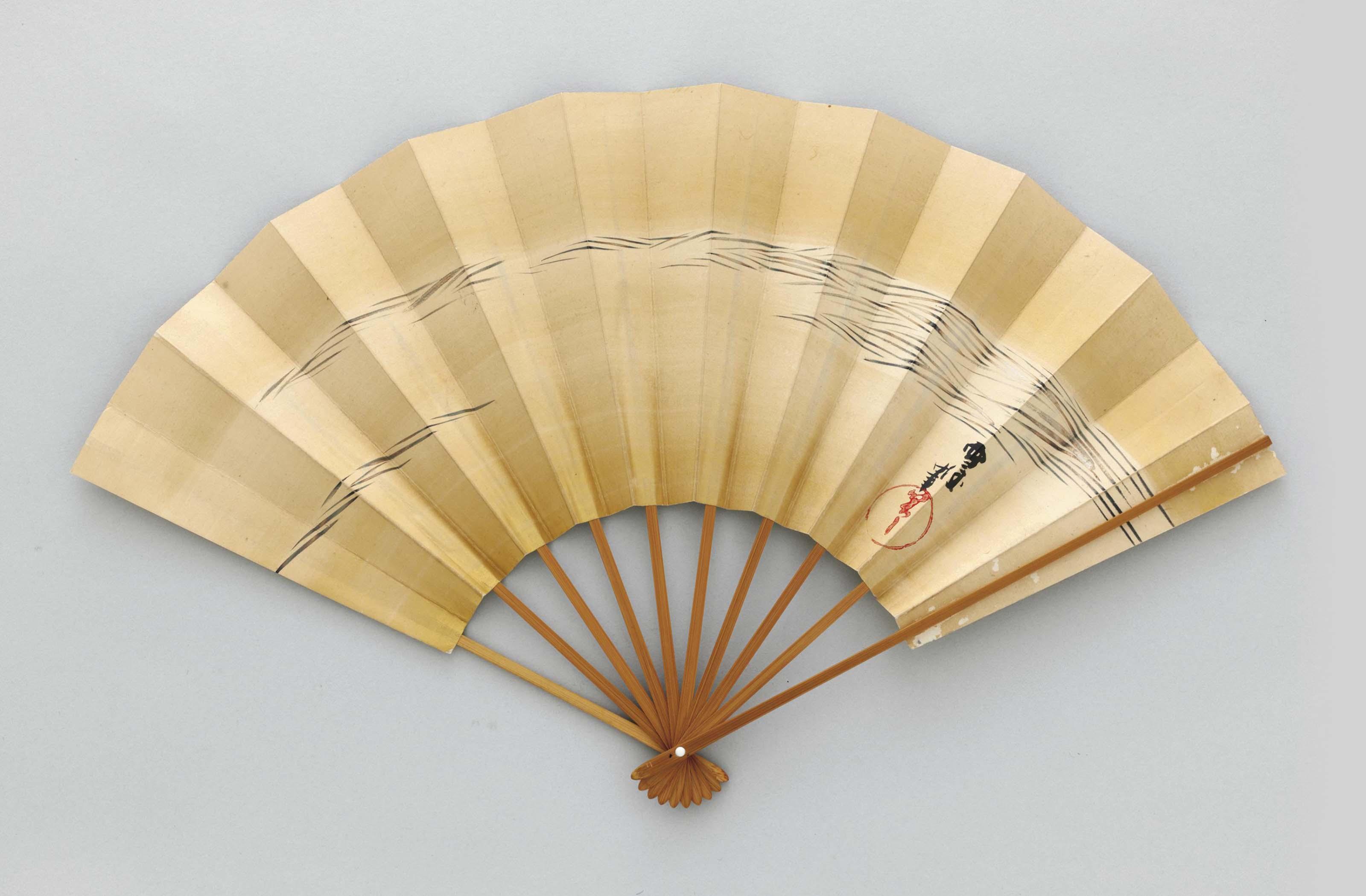 Kamisaka Sekka - Fan with stream and grasses