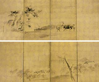 Kano Tan\'Yu - Rural landscape with oxen grazing