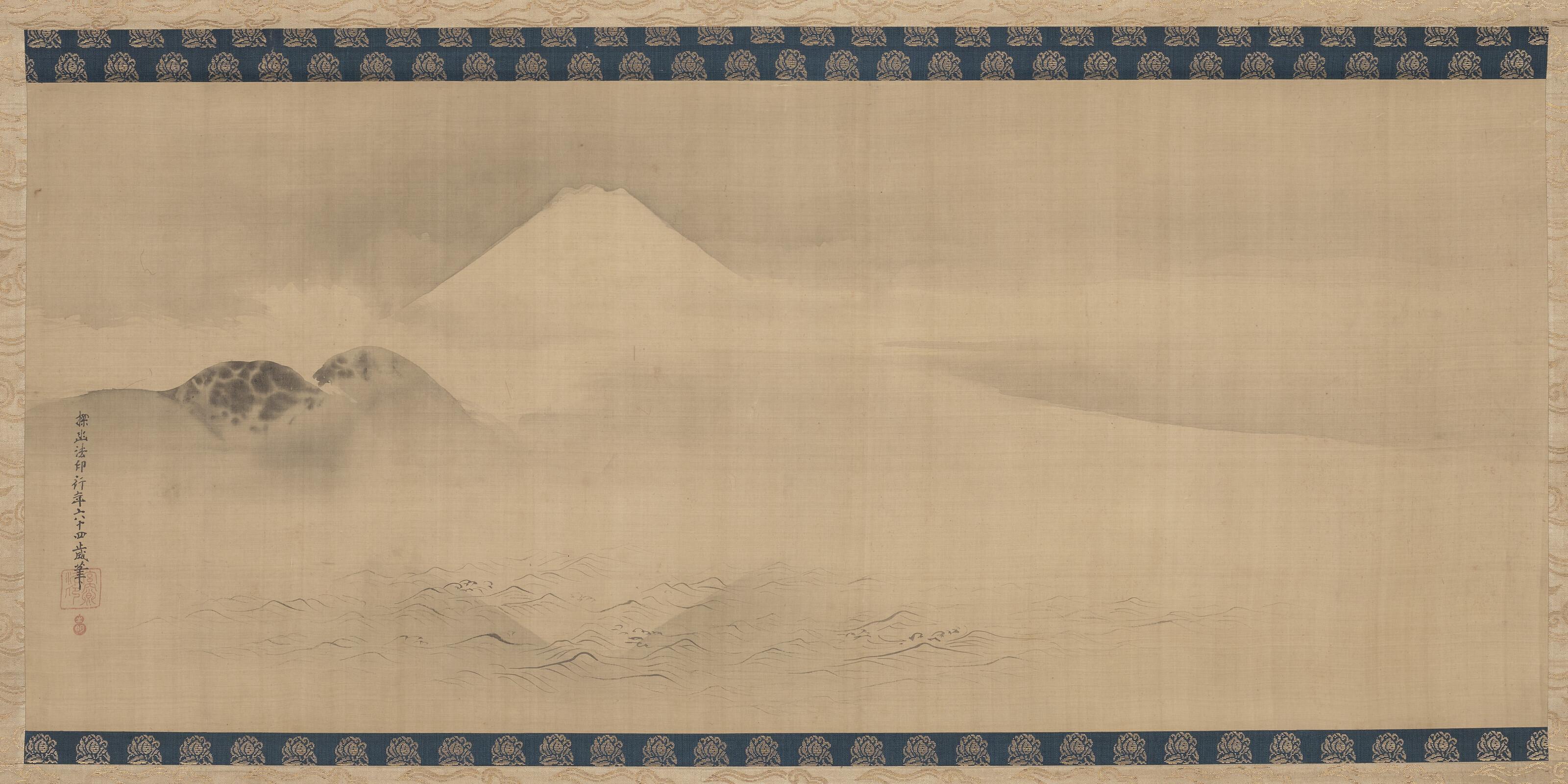 Kano Tanyu - Waves in front of Mount Fuji among Misty Sky