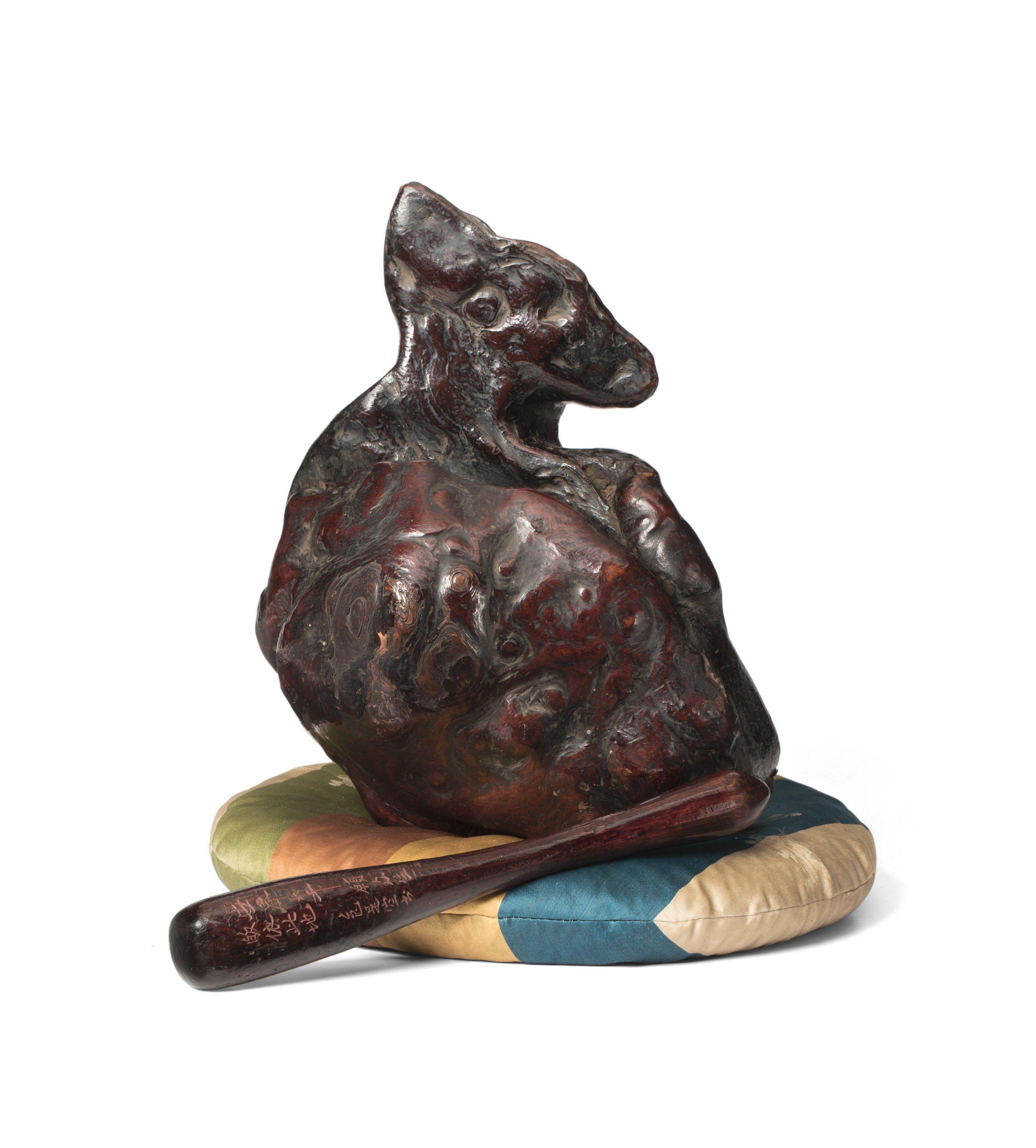 Kano Tessai - A Lacquered Burlwood Mokugyo (Buddhist Liturgical Wood Gong)