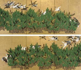 Kano Toshun - Cranes and pine trees