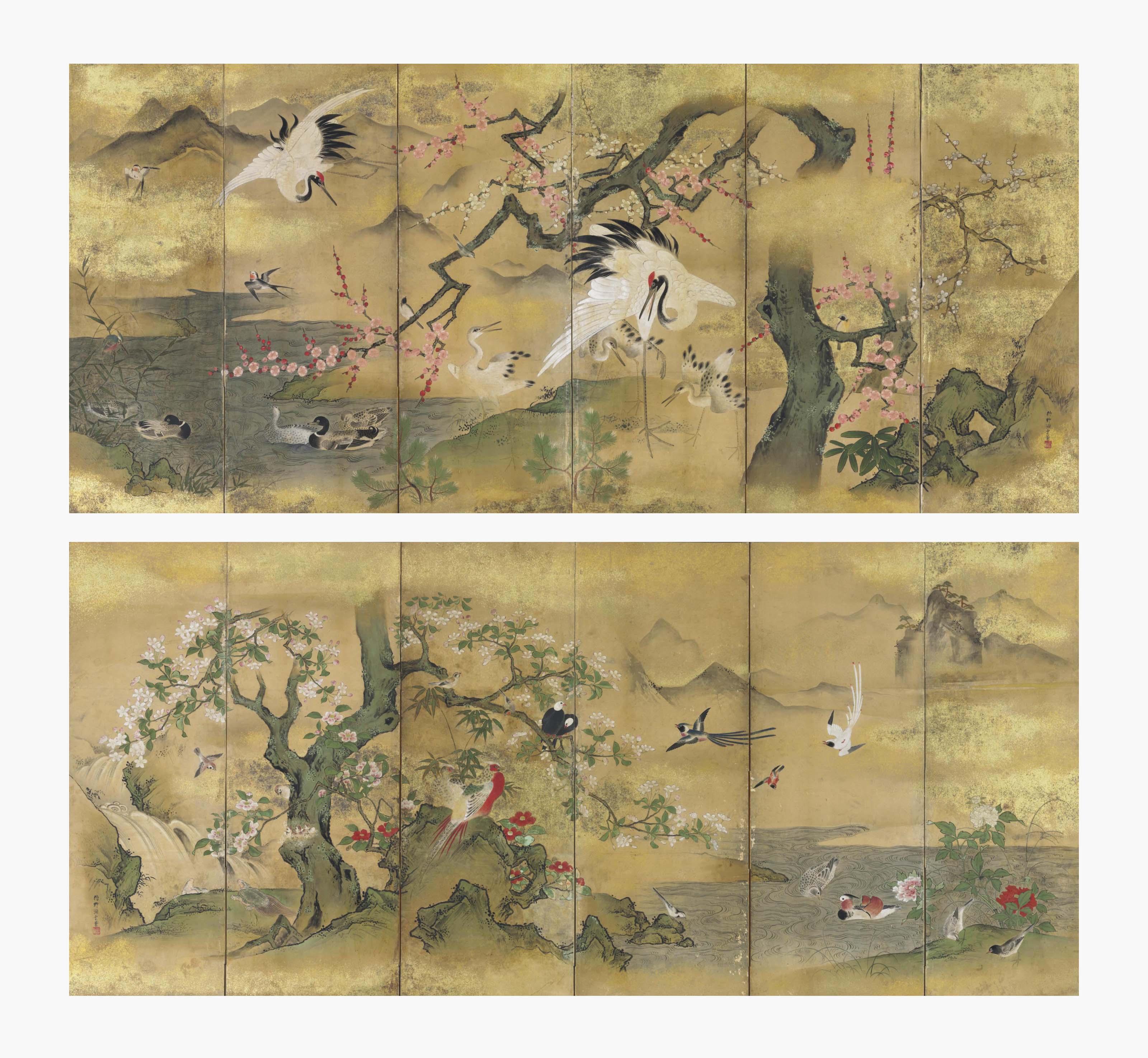 Kano Toun Masunobu - Birds and flowers of spring and summer