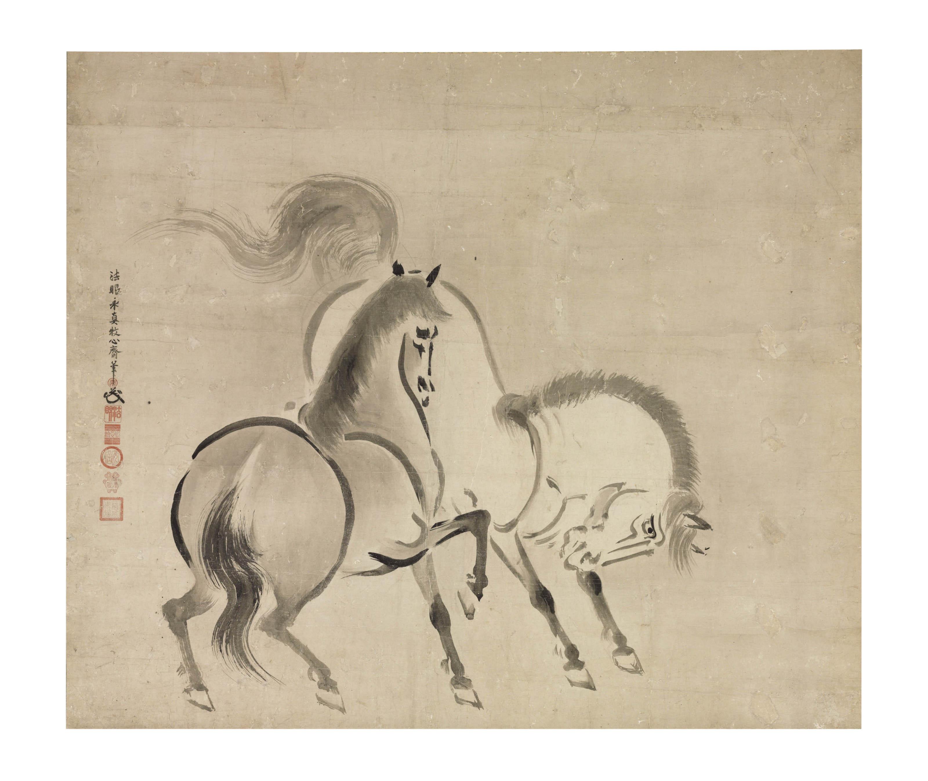 Kano Yasunobu - Two horses