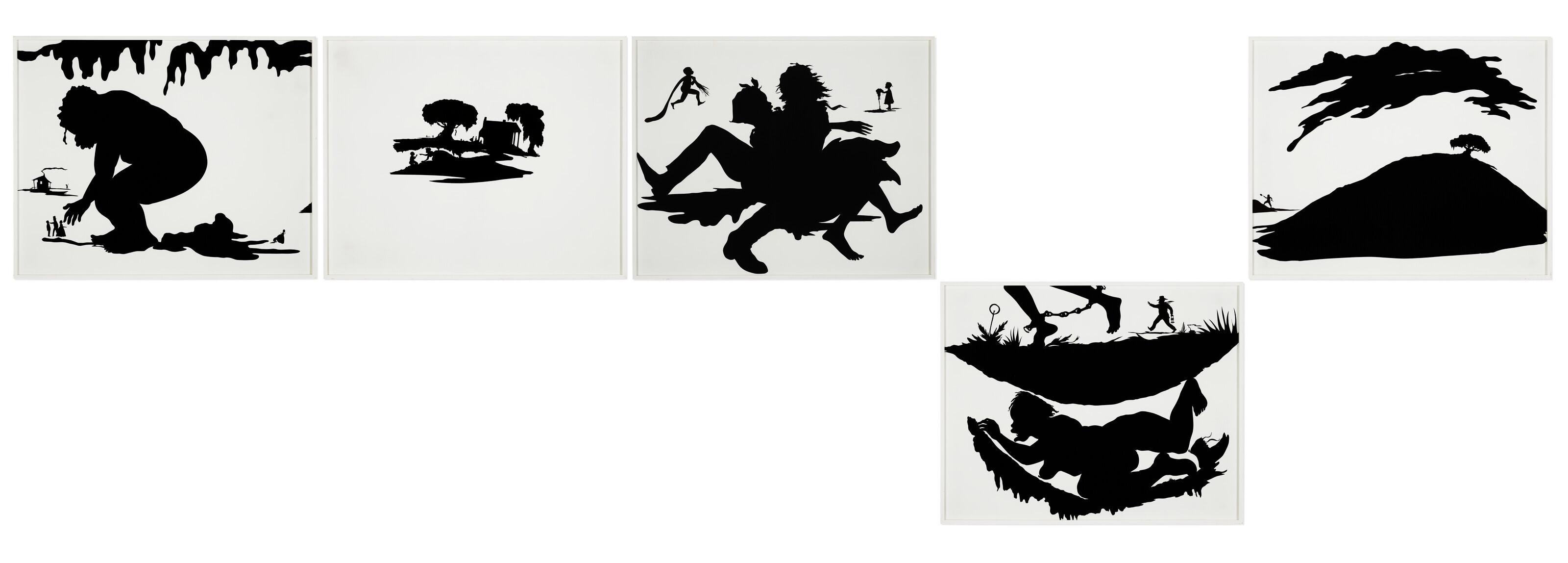 Kara Walker - Picturesque (Panel 1: Vagrant, Panel II: A Gentle Reminder, Panel III: Of Your, Panel IV: Complicity In, Panel V: Our Undoing)