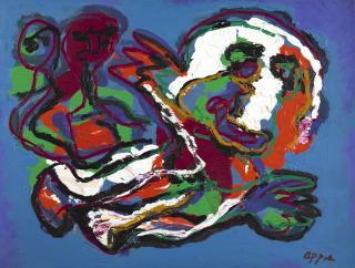 Karel Appel - Figures In Blue Background
