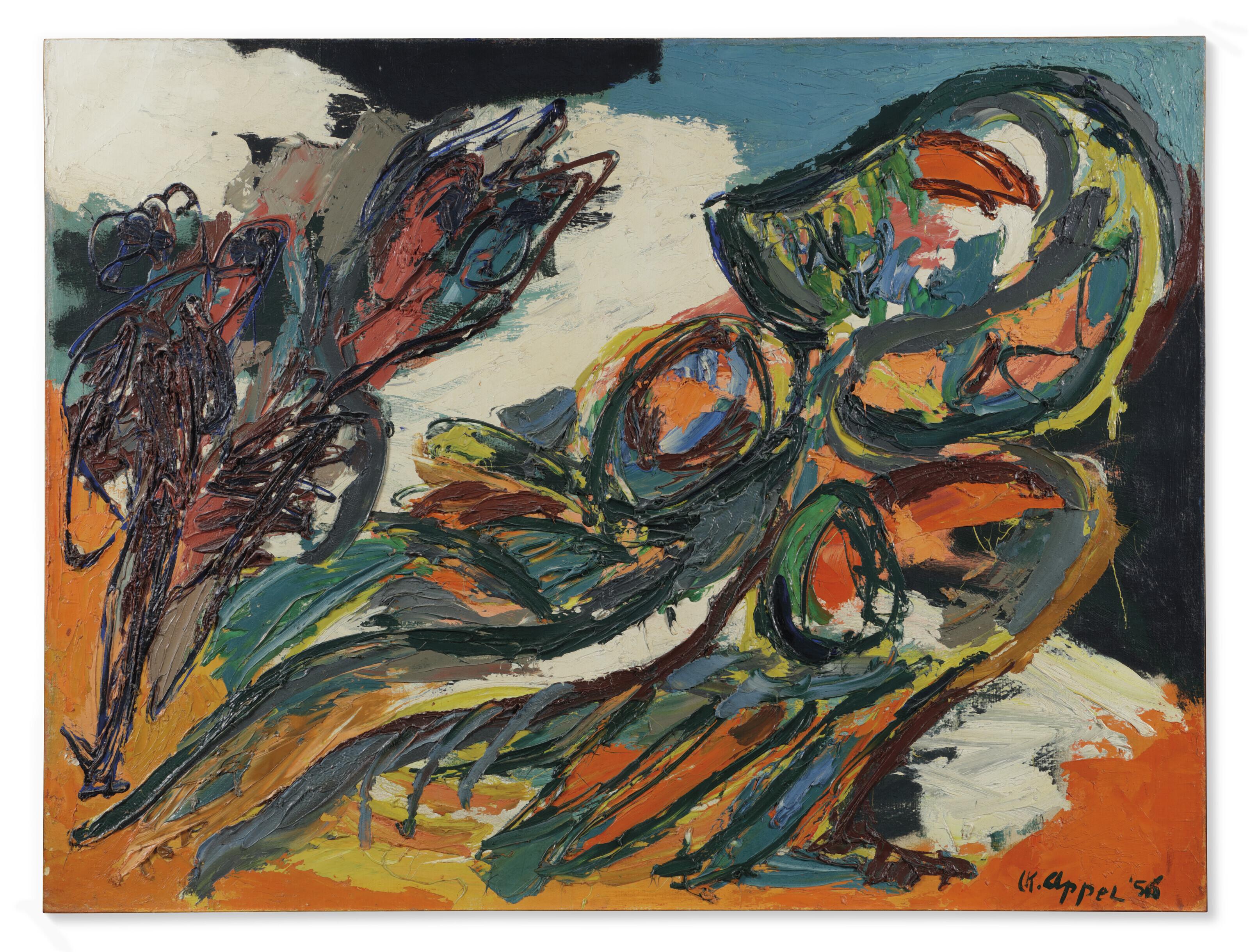 Karel Appel - Woman and Bird on Beach