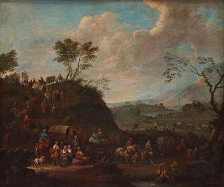 Karel Breydel - Extensive landscape with resting figures
